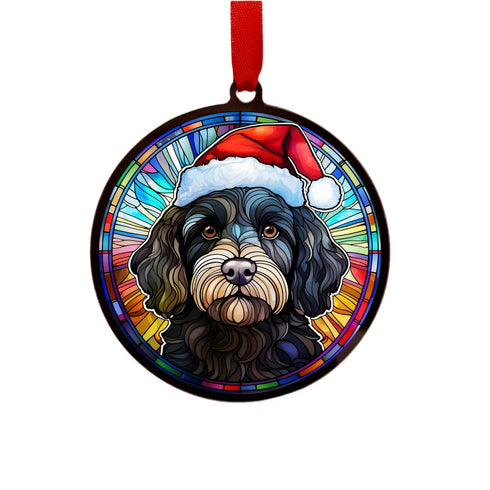 Cavapoo in Santa Hat Suncatcher Decoration